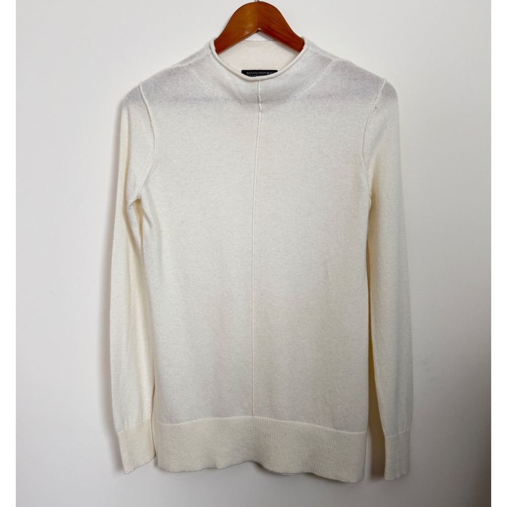 Banana Republic Sweater Womens XS Cream Italian Wool Cashmere Blend Mock Neck